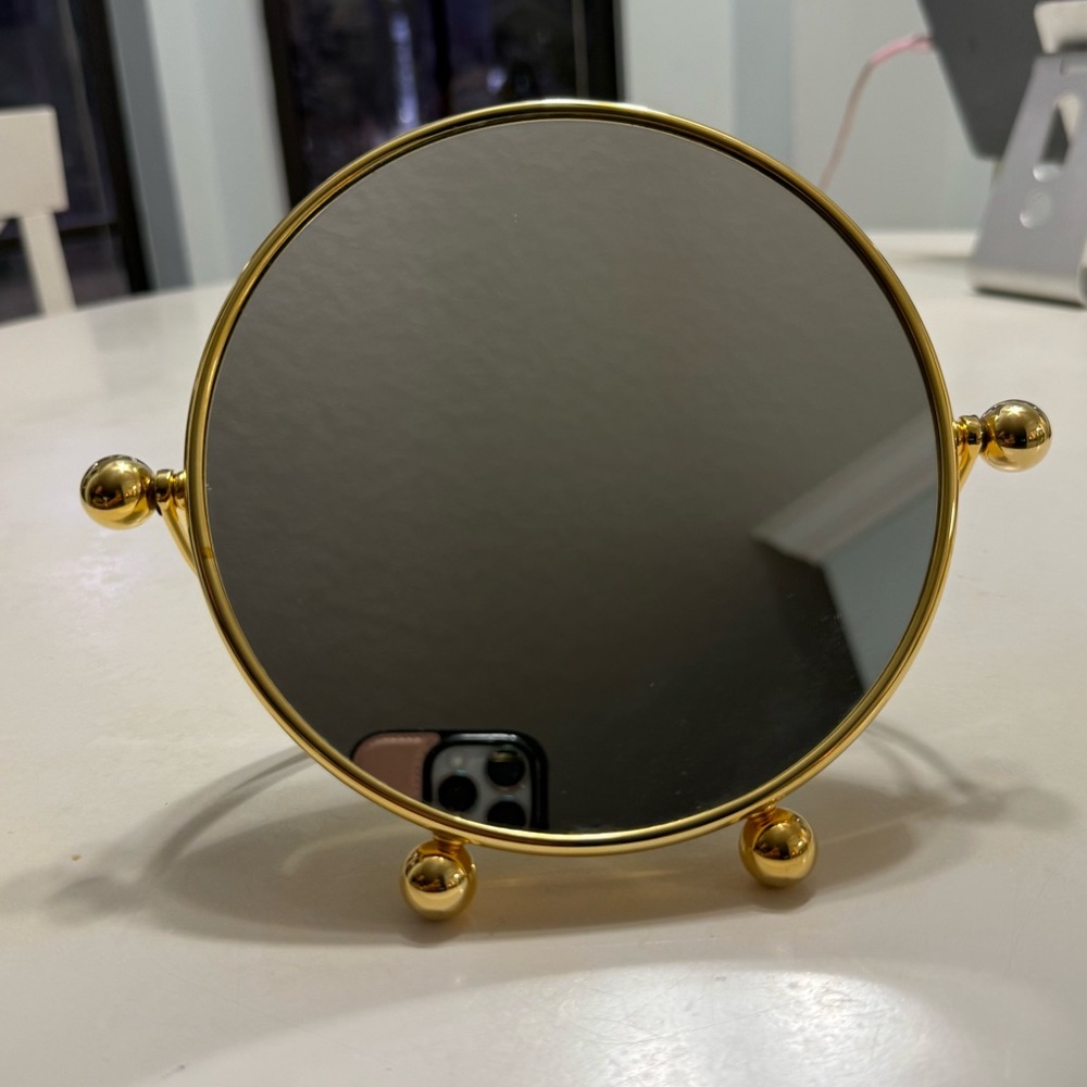 NWOT Mirror, countertop, magnifier/regular sided, gold - Picture 3 of 8